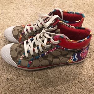 COACH Zoe ankle sneaker w/ red patent leather